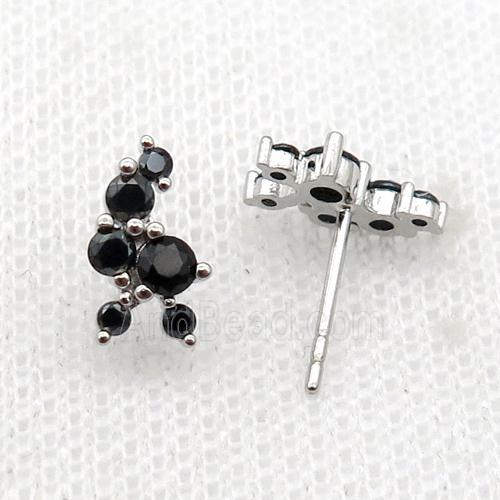 copper Stud Earrings pave black zircon platinum plated