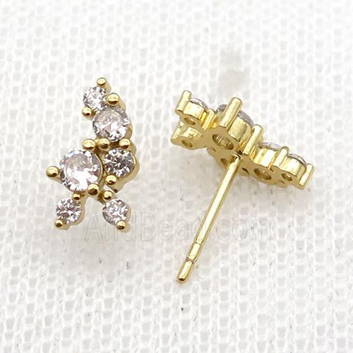 copper Stud Earrings pave zircon gold plated