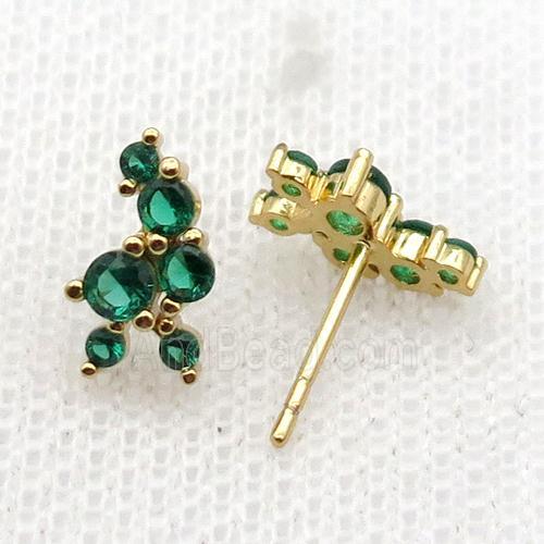 copper Stud Earrings pave green zircon gold plated