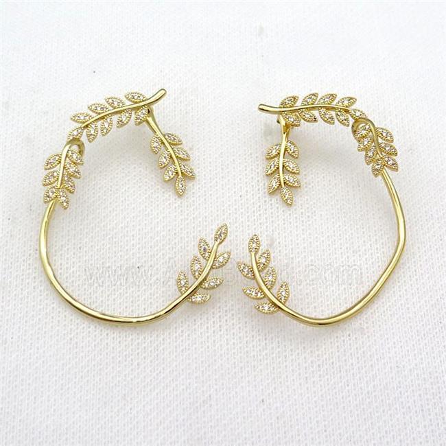 copper Leaf Stud Earring pave zircon gold plated
