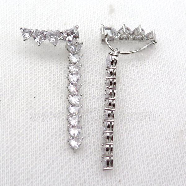 copper Hook Earring pave zircon platinum plated