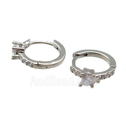 copper Hoop Earring pave zircon heart platinum plated