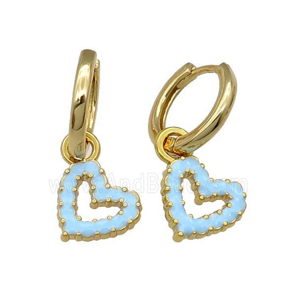 copper Hoop Earring blue enamel heart gold plated