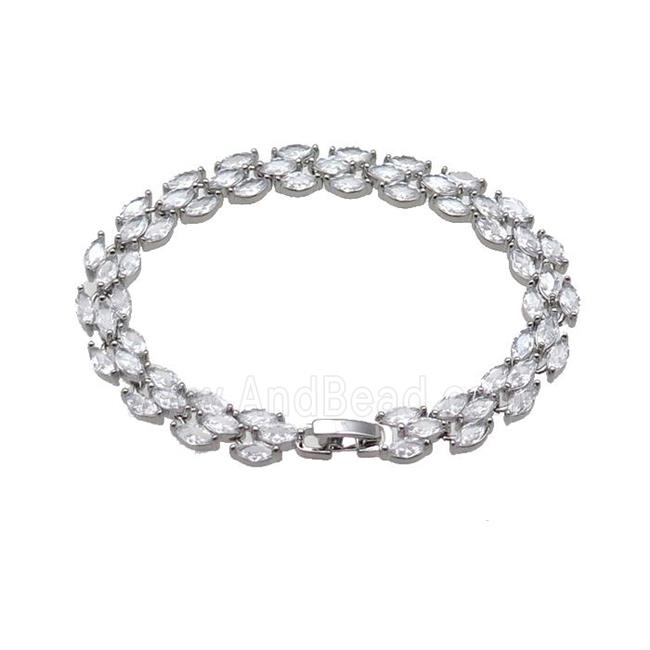 copper Bracelet pave zircon, platinum plated