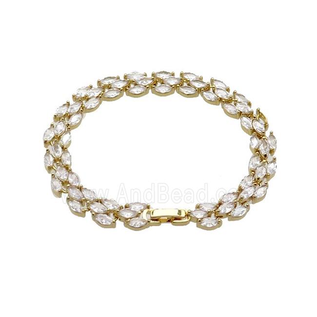 copper Bracelet pave zircon, gold plated