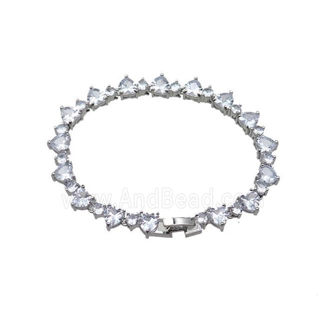 copper Bracelet pave zircon, platinum plated