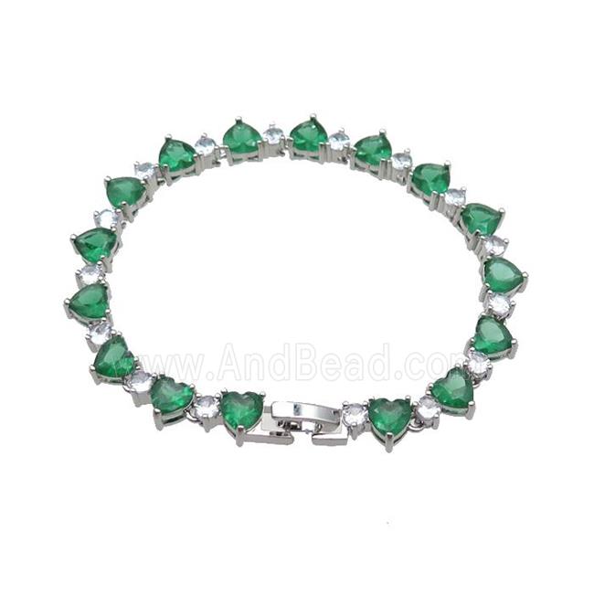 copper Bracelet pave green zircon, platinum plated