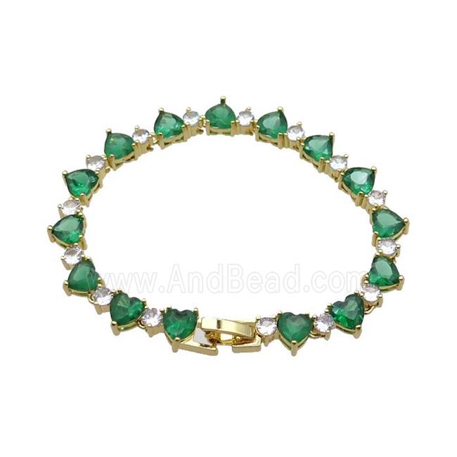 copper Bracelet pave green zircon, gold plated
