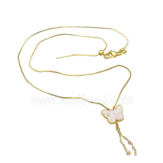 copper Necklace with butterfly white enamel gold plated