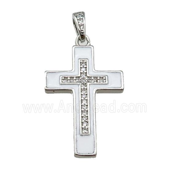copper Cross pendant pave zircon white enamel platinum plated