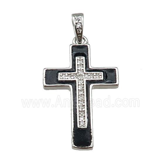copper Cross pendant pave zircon black enamel platinum plated