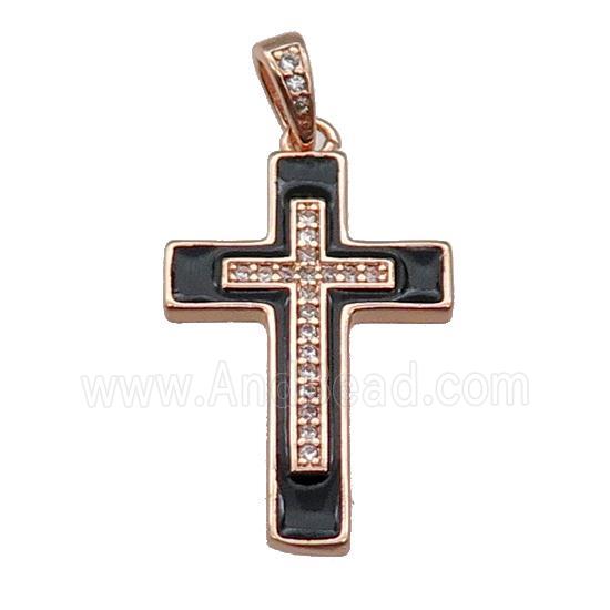 copper Cross pendant pave zircon black enamel rose gold