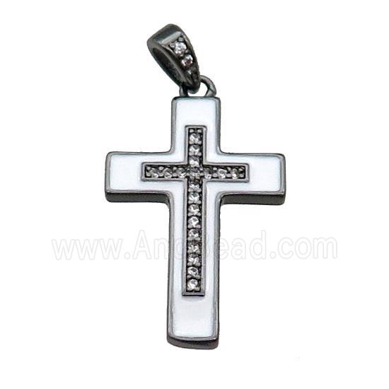 copper Cross pendant pave zircon white enamel black plated