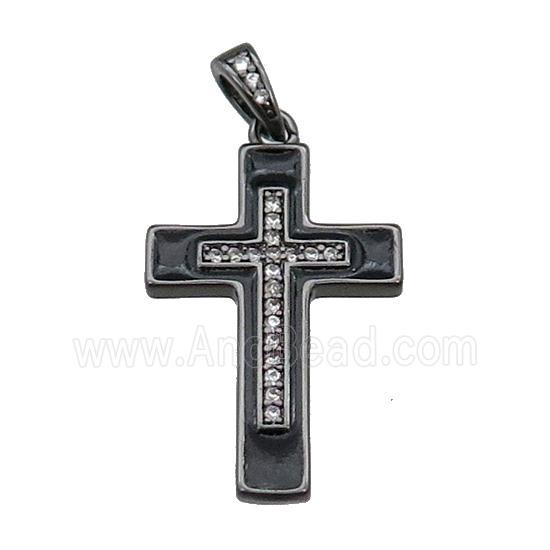 copper Cross pendant pave zircon black enamel black plated
