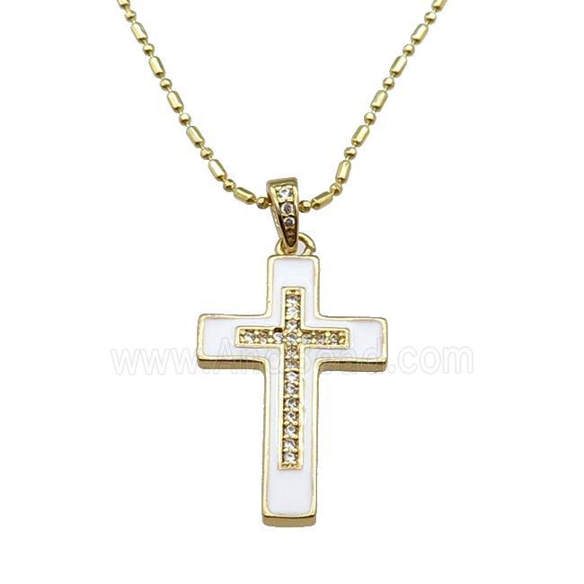 copper Necklace with cross white enamel, gold plated