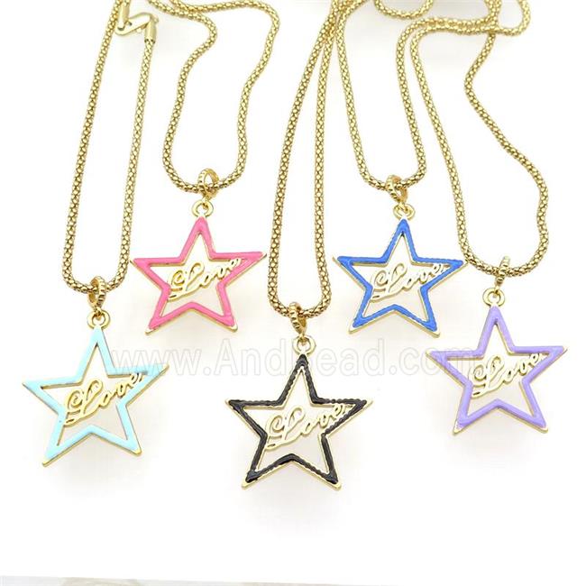 mix copper Necklace with star Love enamel gold plated
