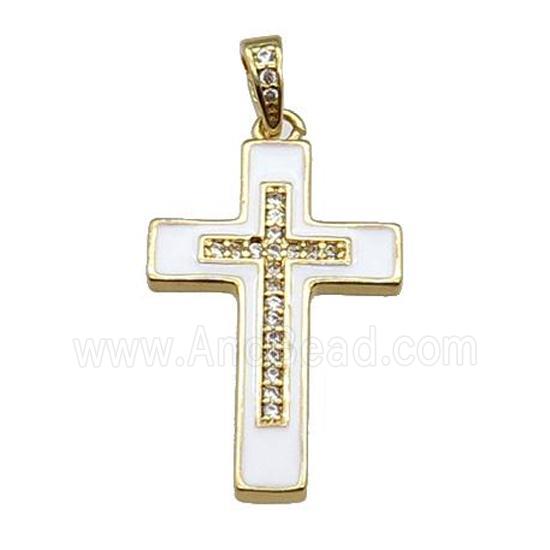 copper Cross pendant pave zircon white enamel gold plated