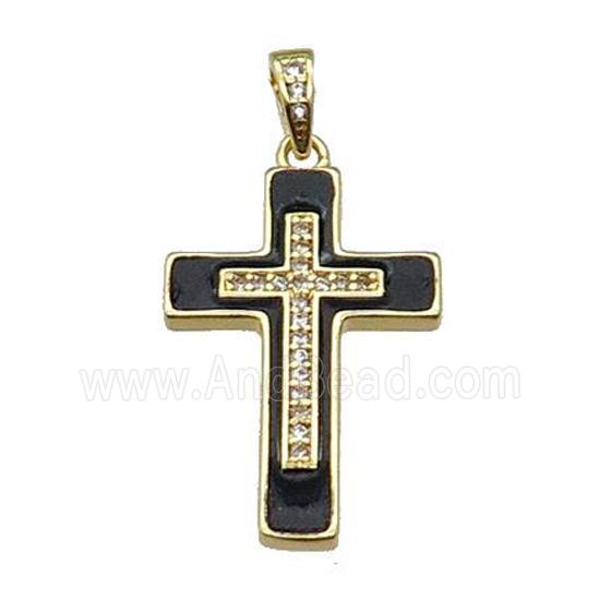copper Cross pendant pave zircon black enamel gold plated