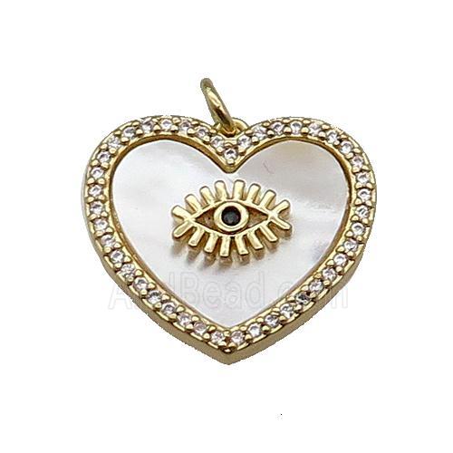 copper Heart pendant pave zircon white shell eye gold plated