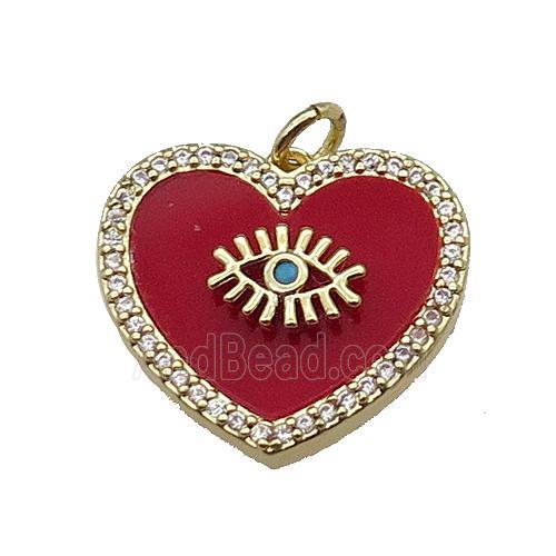 copper Heart pendant pave zircon red stone eye gold plated
