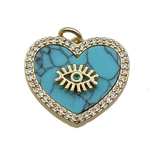 copper Heart pendant pave zircon blue turquoise eye gold plated