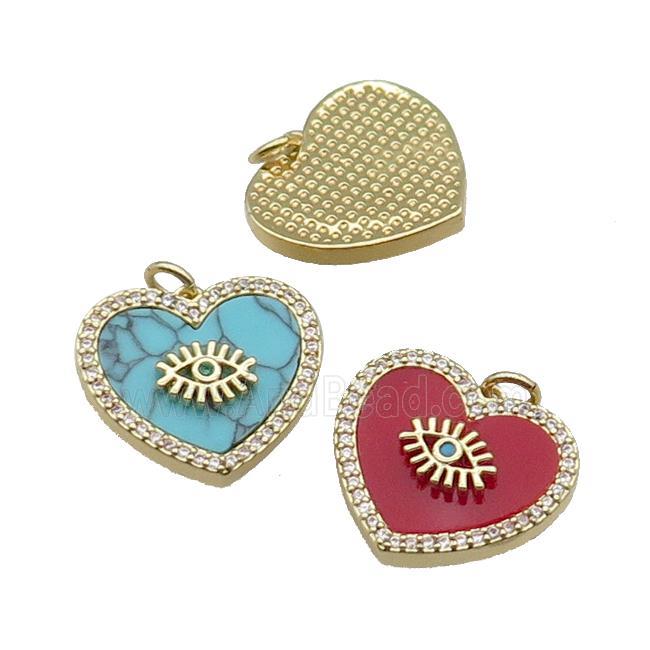mix copper Heart pendant pave zircon stone eye gold plated