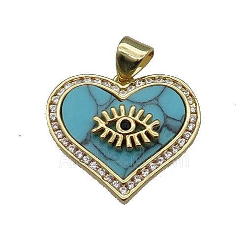 copper Heart pendant pave zircon blue turquoise eye gold plated