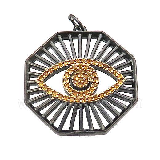 copper octagon pendant pave zircon Eye black plated