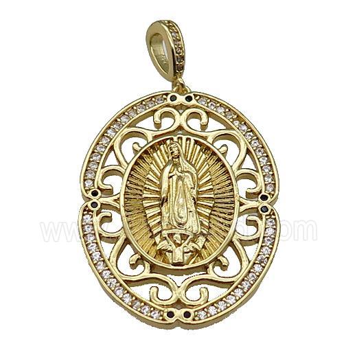 copper Jesus pendant pave zircon religious gold plated