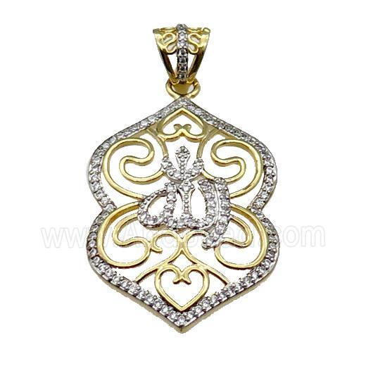 copper charm pendant pave zircon gold plated