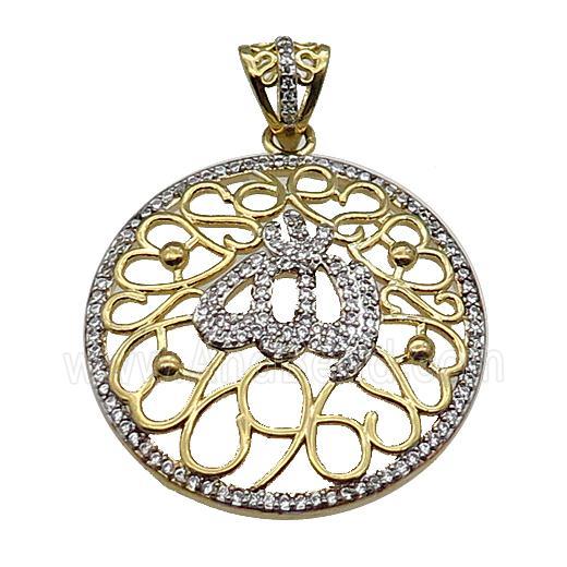 copper circle pendant pave zircon gold plated