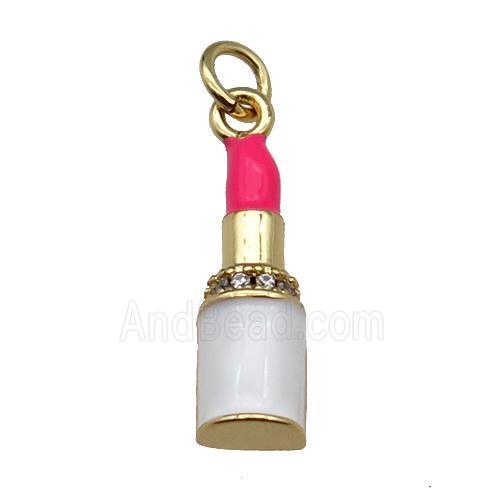 copper Lipstick charm pendant pave zircon hotpink enamel gold plated