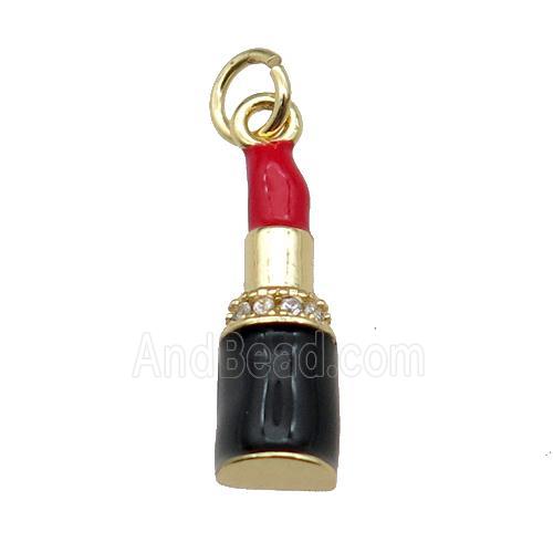 copper Lipstick charm pendant pave zircon red enamel gold plated