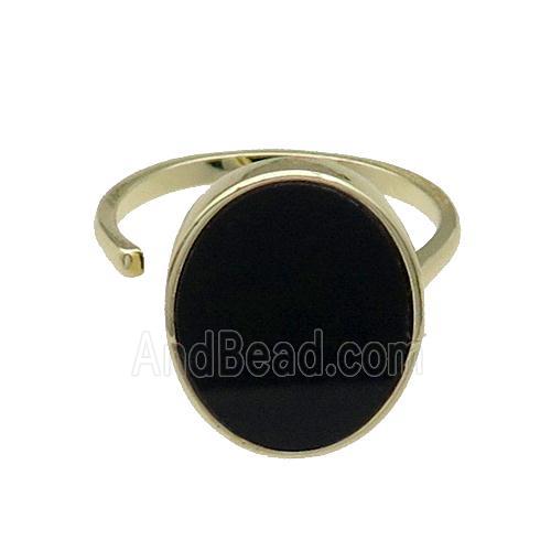 copper Ring pave oval black stone gold plated