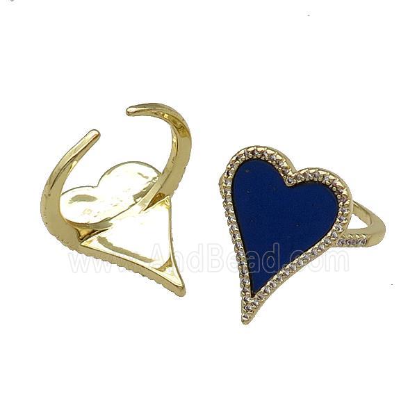 copper Ring pave heart lapis gold plated