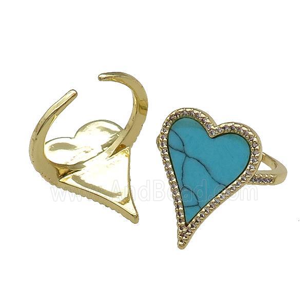 copper Ring pave heart turquoise gold plated