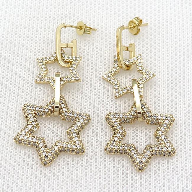 copper Stud Earring pave zircon star gold plated
