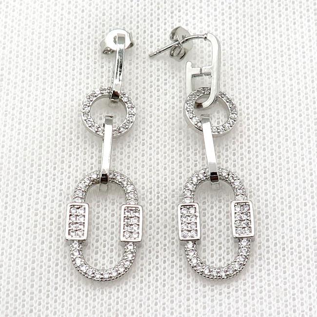 copper Stud Earring pave zircon oval platinum plated