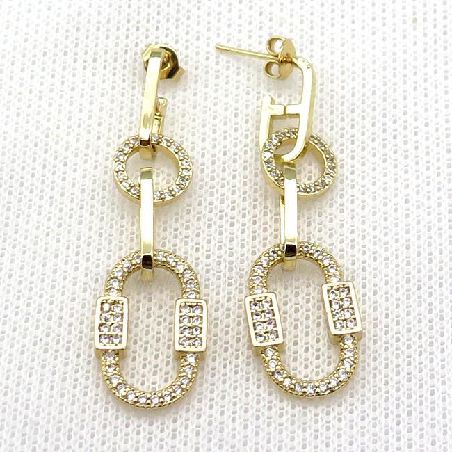 copper Stud Earring pave zircon oval gold plated