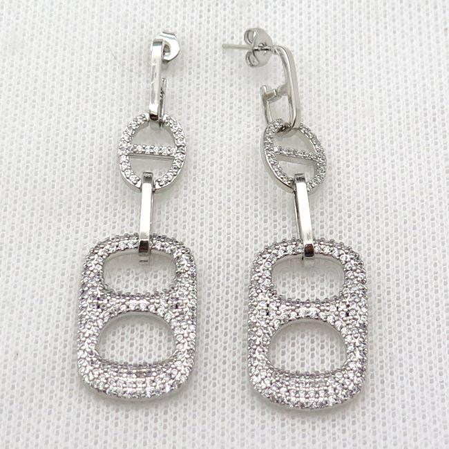 copper Stud Earring pave zircon rectangle platinum plated