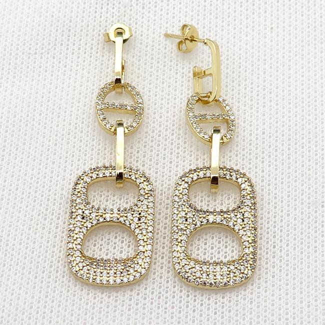 copper Stud Earring pave zircon rectangle gold plated