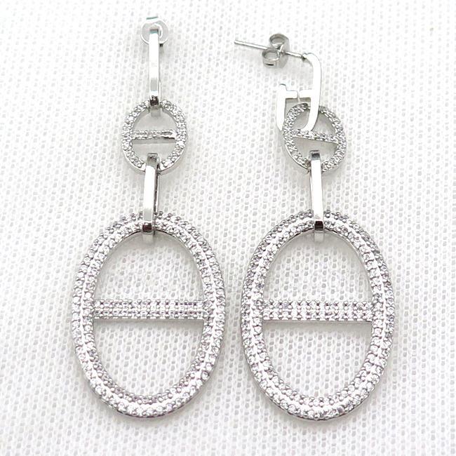 copper Stud Earring pave zircon oval platinum plated