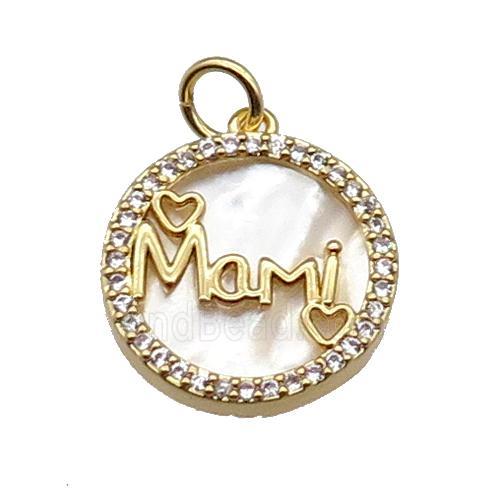 copper circle Mami pendant pave zircon shell gold plated