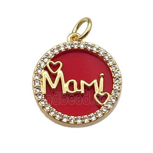 copper circle Mami pendant pave zircon red stone gold plated
