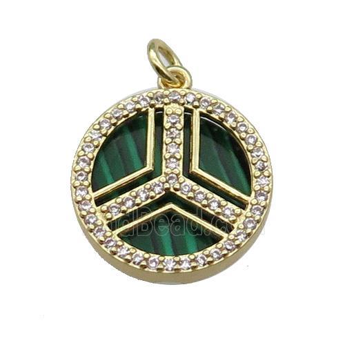 copper circle pendant pave zircon malachite gold plated