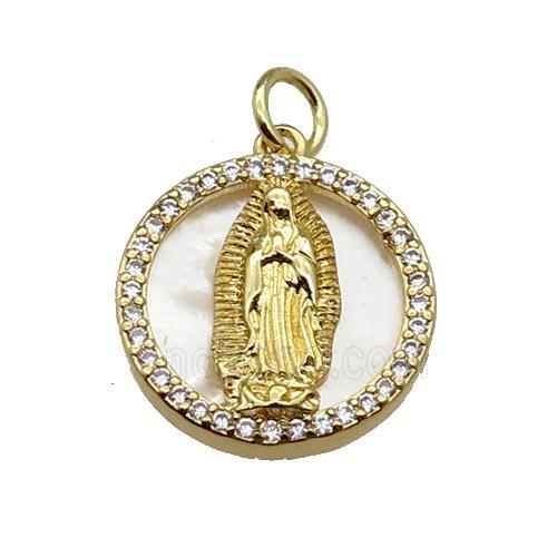 copper circle pendant pave zircon shell Jesus gold plated
