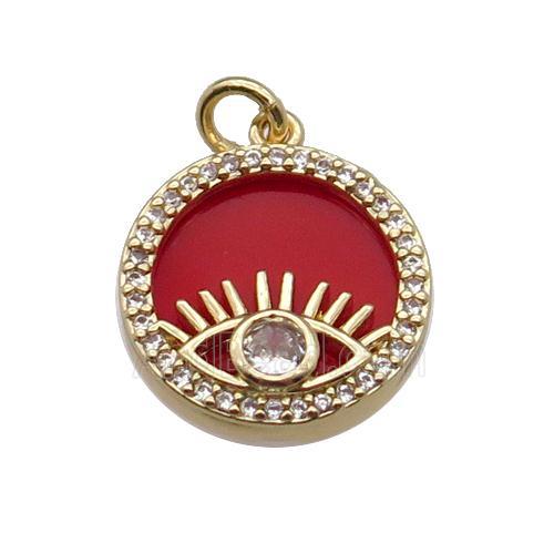 copper circle pendant pave zircon red stone Eye gold plated