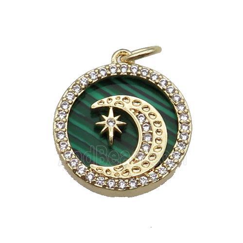 copper circle pendant pave zircon malachite Moon gold plated