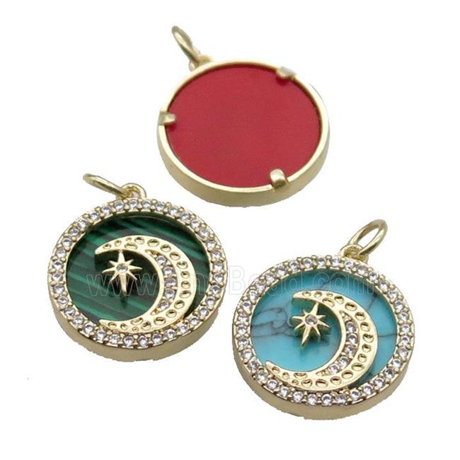 mix copper circle pendant pave zircon gemstone Moon gold plated