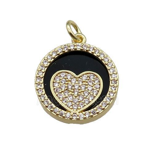 copper circle pendant pave zircon black stone Heart gold plated